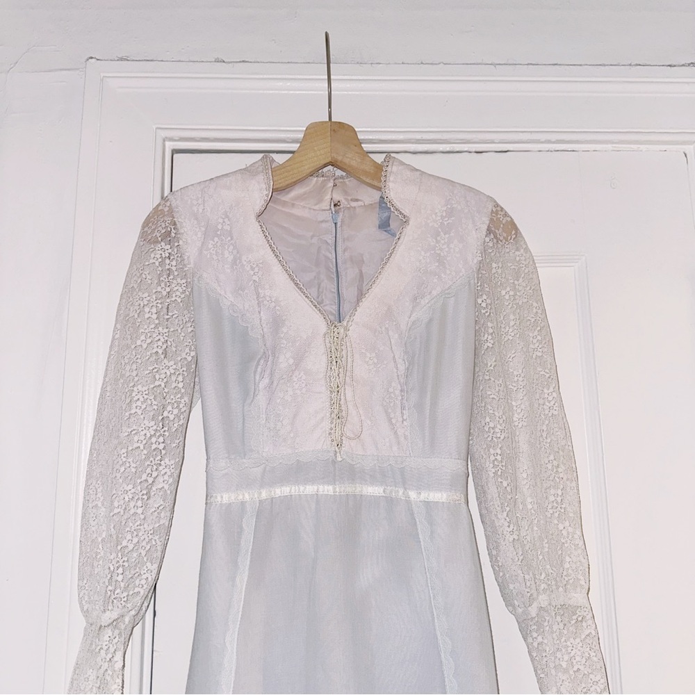 Vintage Gunne Sax Era Lace Long Sleeve Boho Bohemian Maxi Dress Cottagecore - Picture 9 of 11